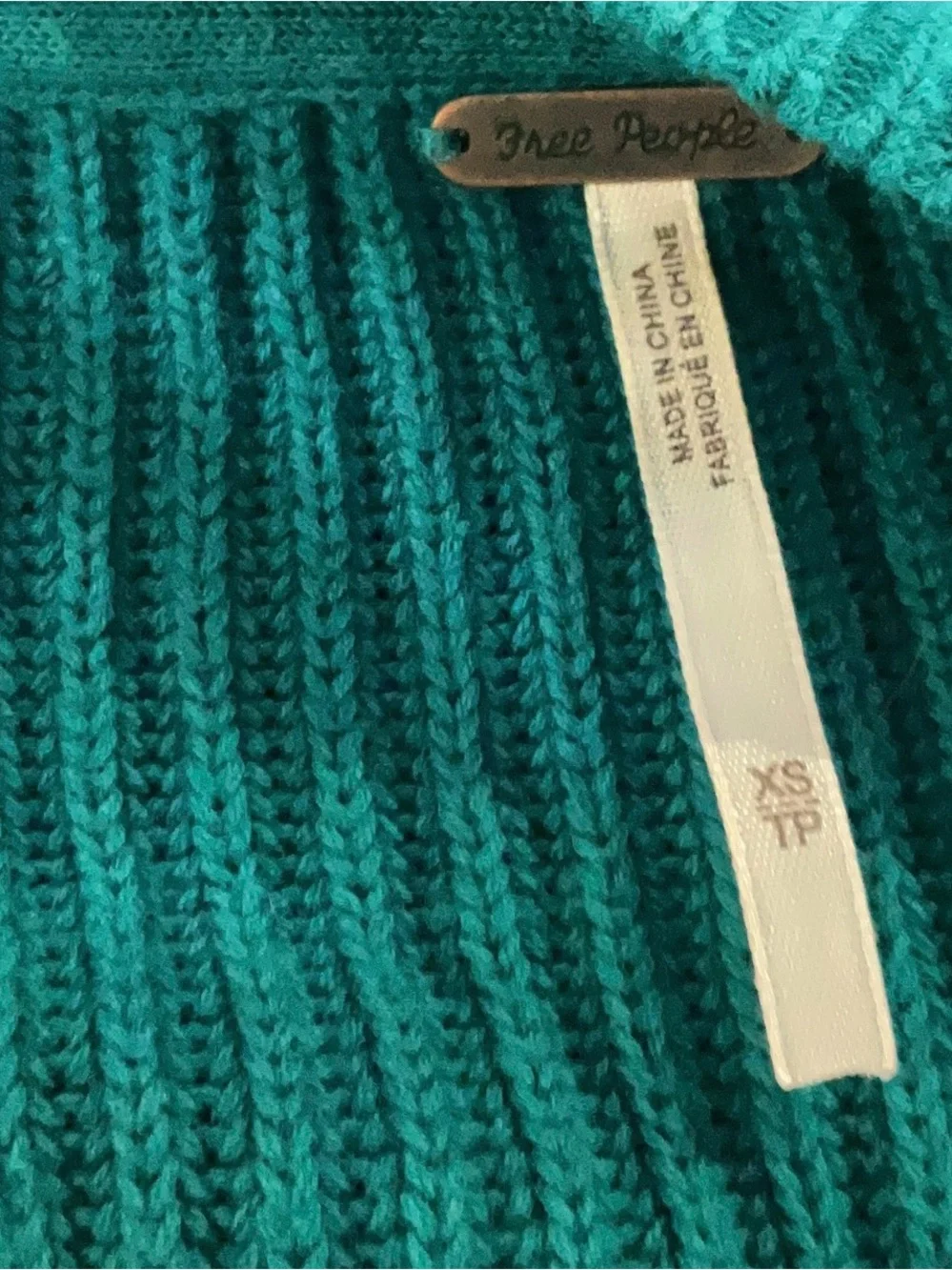 Free People Teal V-Neck Ribbed Sweater